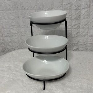 3-Tier White Ceramic Bowl Stand